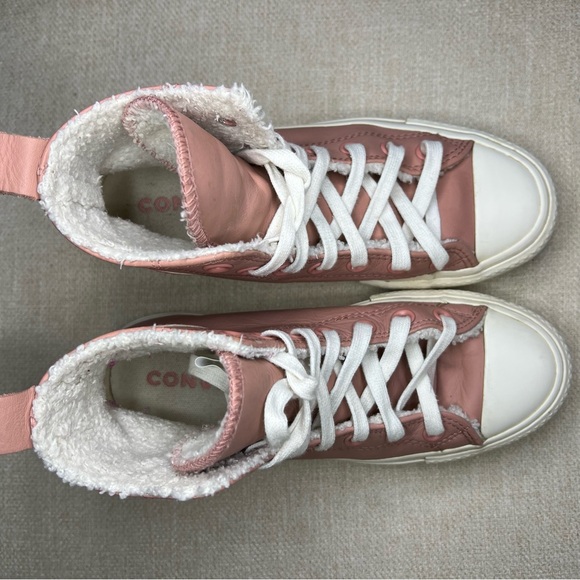 Converse  Platform Pink Leather  Fur Lining inside Sneakers Size 5 - Picture 7 of 7
